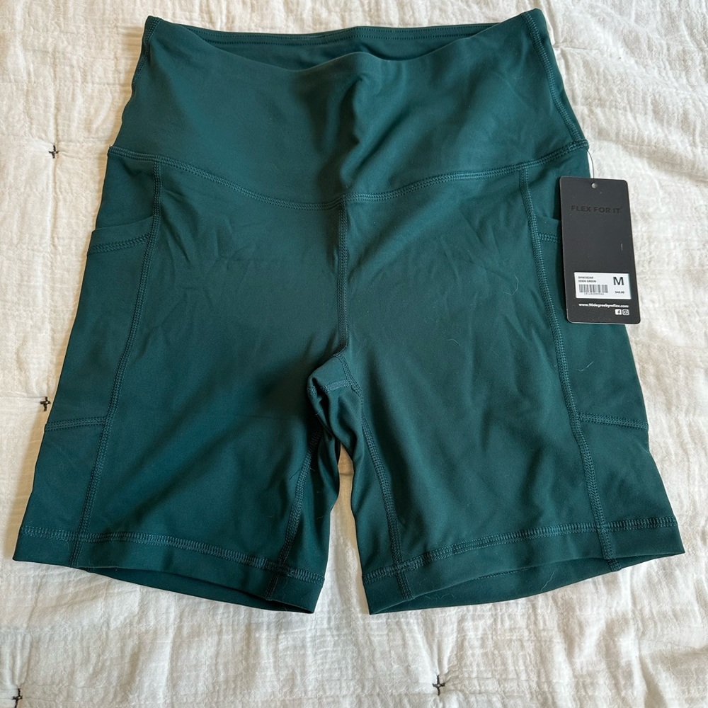 90 Degree By Reflex - High Waist Biker Shorts - Eden Green 7" - Medium